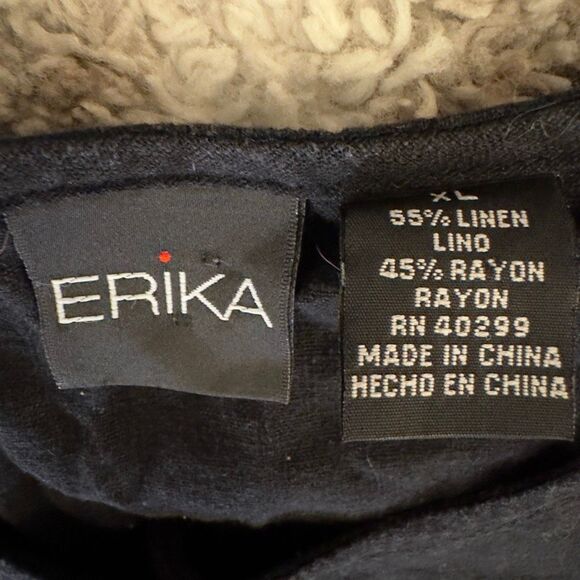ERIKA Black Linen & Rayon Casual Button Down XL - Picture 3 of 4